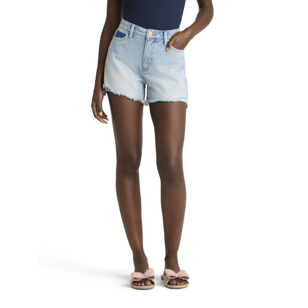 Time and Tru Women's Destructed 4" Denim Short, Size 14, Relaxed Fit, High-Rise
